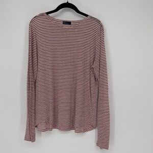 GAP Womens Pink Navy Blue Striped 100% Linen Long Sleeve Knit Top Size M
